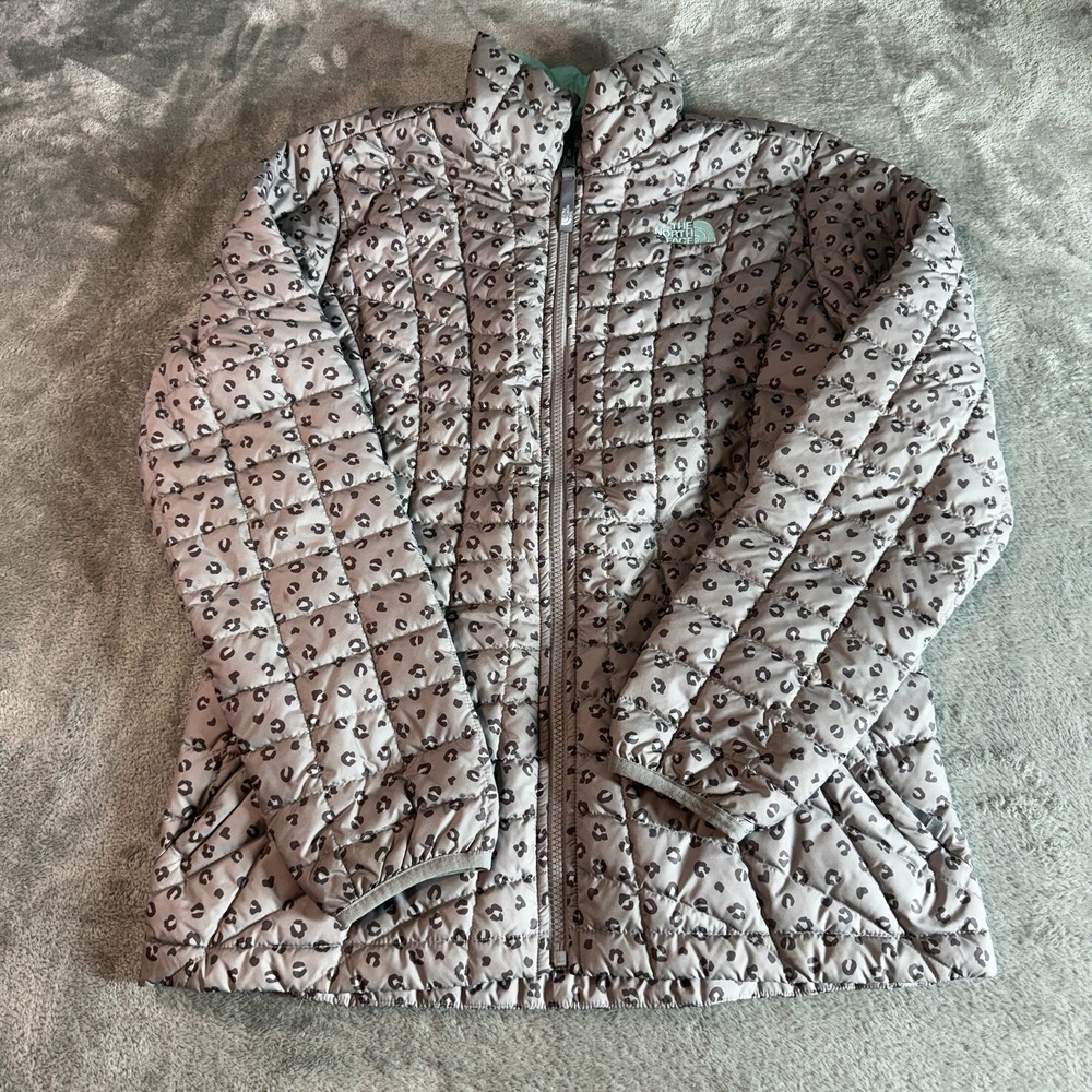 The North‎ Face Thermoball Jacket Girls XL 18 Fits Womens XS S Gray Cheetah